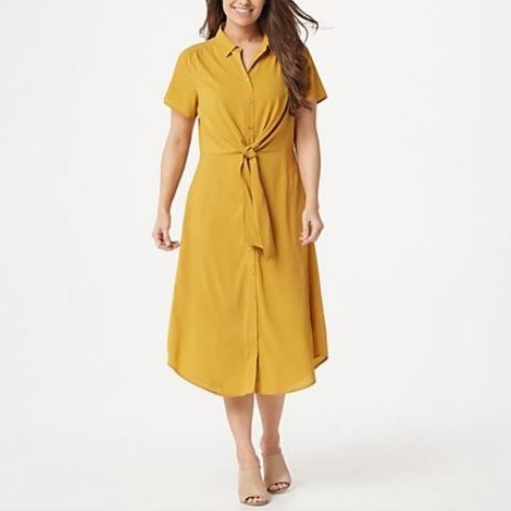 Du Jour Button Front Shirt Midi Dress w Tie Detail - Picture 1 of 3